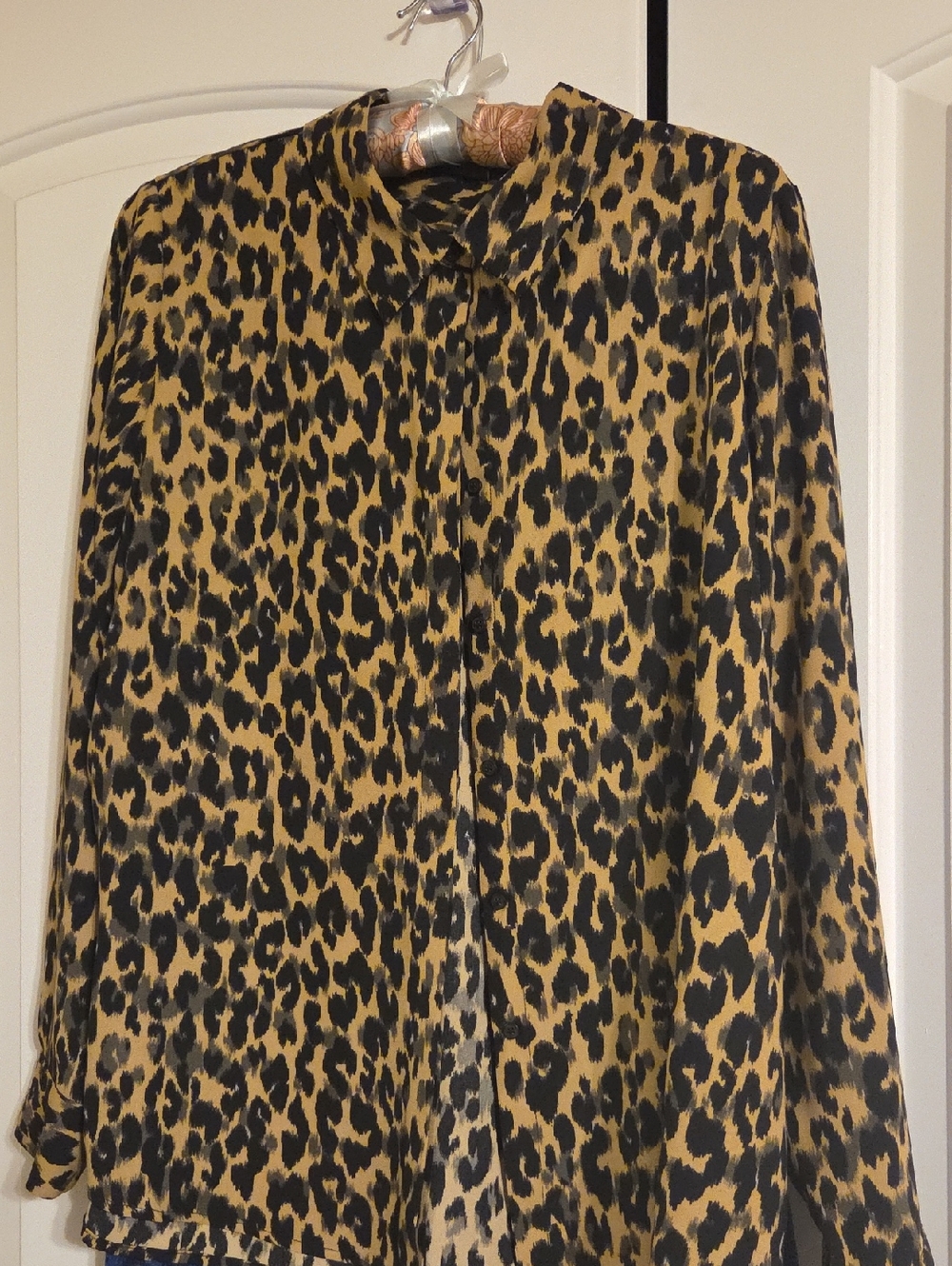 Halogen Black and Mustard Leopard Print Button-Down Blouse